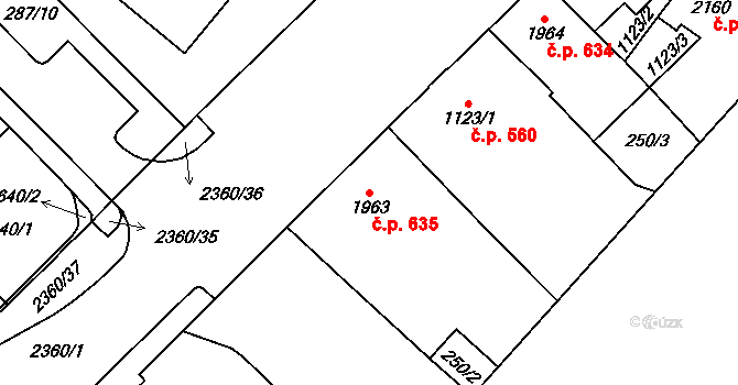 Cheb 635 na parcele st. 1963 v KÚ Cheb, Katastrální mapa
