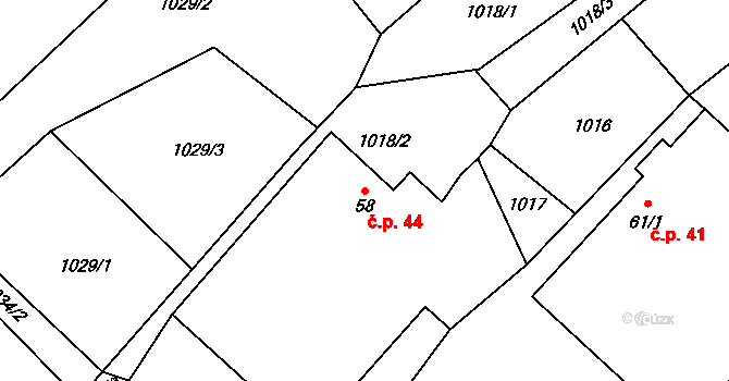 Jindřiš 44, Rodvínov na parcele st. 58 v KÚ Jindřiš, Katastrální mapa