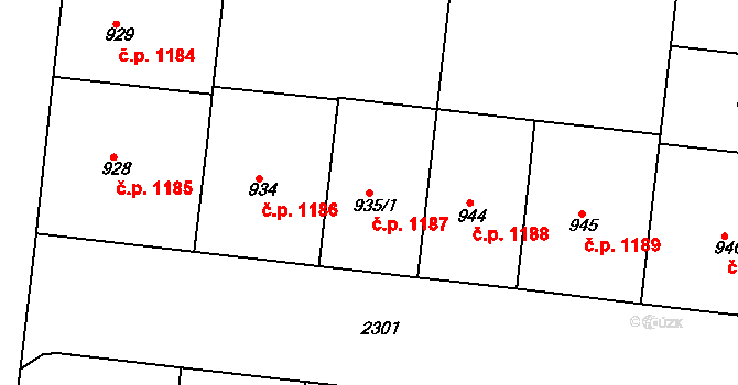 Holešovice 1187, Praha na parcele st. 935/1 v KÚ Holešovice, Katastrální mapa