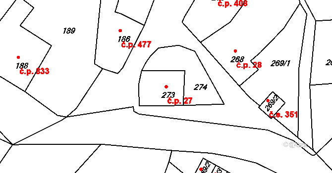 Rumburk 1 27, Rumburk na parcele st. 273 v KÚ Rumburk, Katastrální mapa