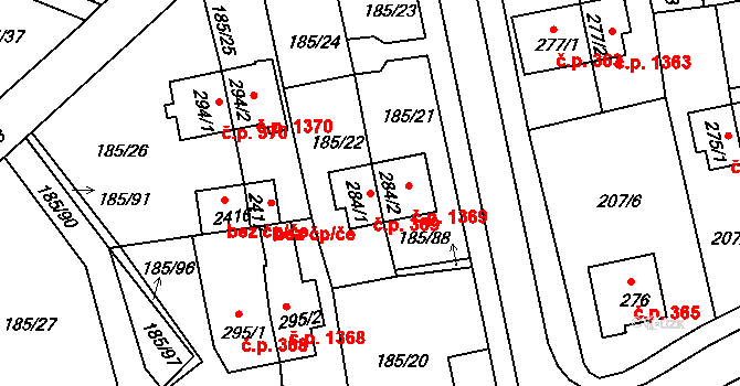 Sezimovo Ústí 369 na parcele st. 284/1 v KÚ Sezimovo Ústí, Katastrální mapa