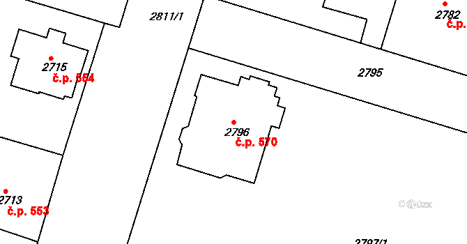 Česká Lípa 570 na parcele st. 2796 v KÚ Česká Lípa, Katastrální mapa