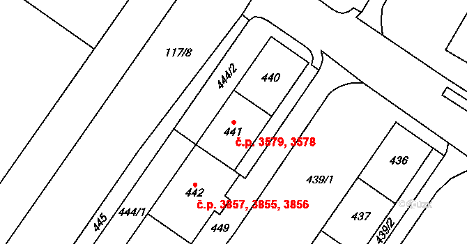 Chomutov 3578,3579 na parcele st. 440 v KÚ Chomutov I, Katastrální mapa