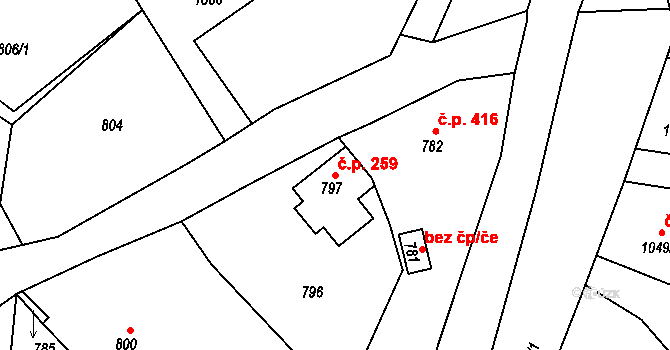 Hodkovice nad Mohelkou 259 na parcele st. 797 v KÚ Hodkovice nad Mohelkou, Katastrální mapa