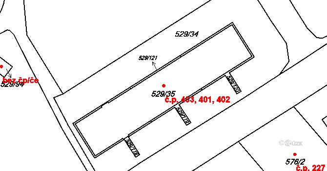 Ráj 401,402,403, Karviná na parcele st. 529/35 v KÚ Ráj, Katastrální mapa