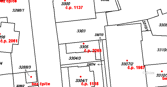 Pod Bezručovým vrchem 2268, Krnov na parcele st. 3305 v KÚ Krnov-Horní Předměstí, Katastrální mapa