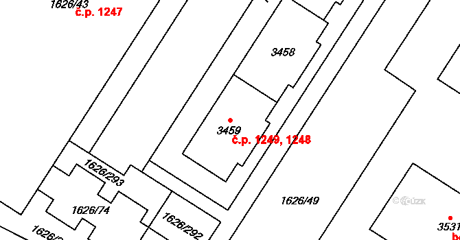 Bolevec 1248,1249, Plzeň na parcele st. 3458 v KÚ Bolevec, Katastrální mapa