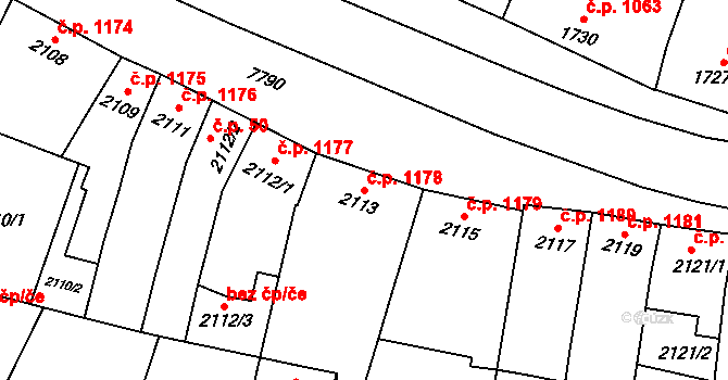 Prostějov 1178 na parcele st. 2113 v KÚ Prostějov, Katastrální mapa