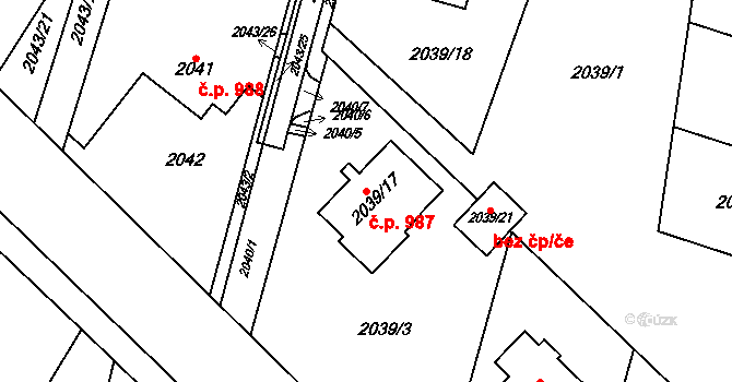 Bludovice 987, Havířov na parcele st. 2039/17 v KÚ Bludovice, Katastrální mapa