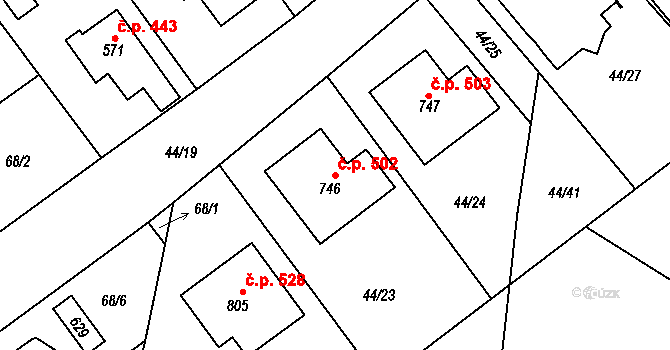 Litol 502, Lysá nad Labem na parcele st. 746 v KÚ Litol, Katastrální mapa
