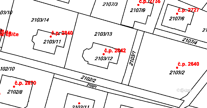 Předměstí 2842, Opava na parcele st. 2103/12 v KÚ Opava-Předměstí, Katastrální mapa