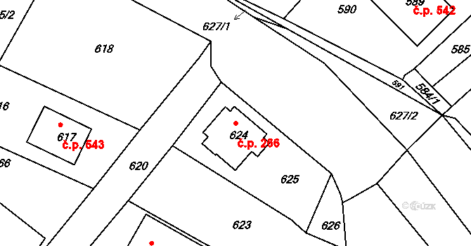 Týnec nad Labem 266 na parcele st. 624 v KÚ Týnec nad Labem, Katastrální mapa