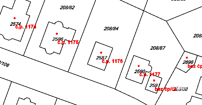 Přeštice 1176 na parcele st. 2587 v KÚ Přeštice, Katastrální mapa