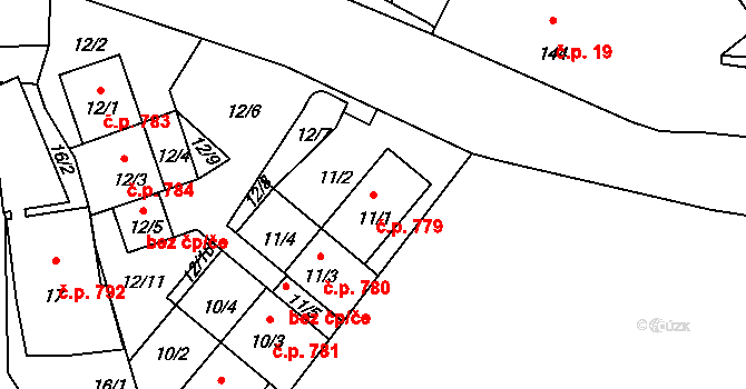 Průhonice 779 na parcele st. 11/1 v KÚ Průhonice, Katastrální mapa