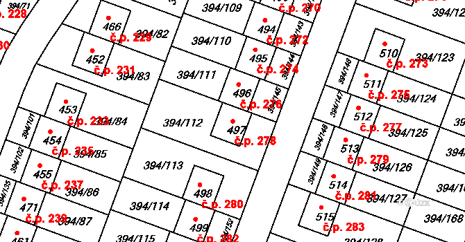 Osnice 278, Jesenice na parcele st. 497 v KÚ Osnice, Katastrální mapa