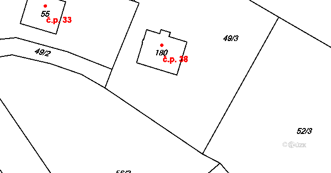 Chmelná 38 na parcele st. 180 v KÚ Chmelná u Vlašimi, Katastrální mapa