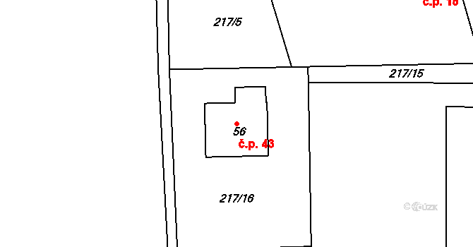 Poběžovice u Přelouče 43 na parcele st. 56 v KÚ Poběžovice u Přelouče, Katastrální mapa
