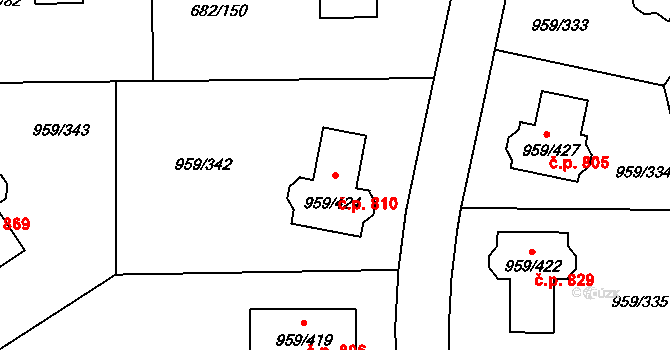 Průhonice 810 na parcele st. 959/424 v KÚ Průhonice, Katastrální mapa