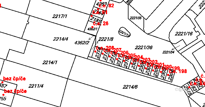 Kyjov 207 na parcele st. 2313 v KÚ Kyjov, Katastrální mapa