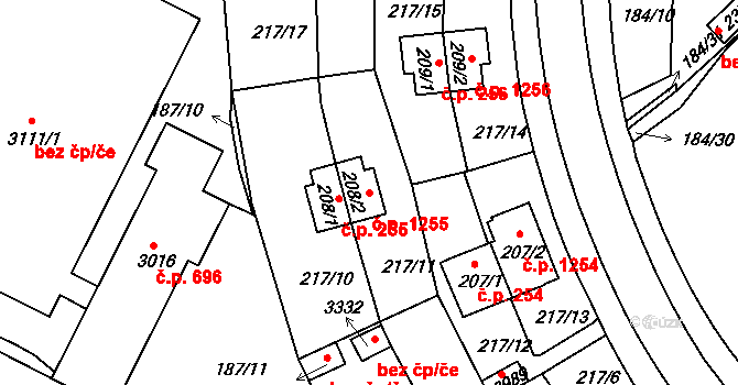Sezimovo Ústí 1255 na parcele st. 208/2 v KÚ Sezimovo Ústí, Katastrální mapa