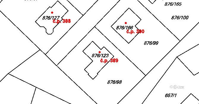 Stonařov 389 na parcele st. 876/123 v KÚ Stonařov, Katastrální mapa