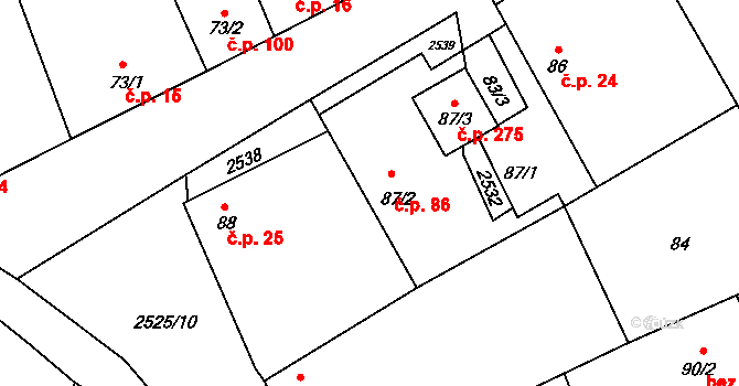 Předín 86 na parcele st. 87/2 v KÚ Předín, Katastrální mapa