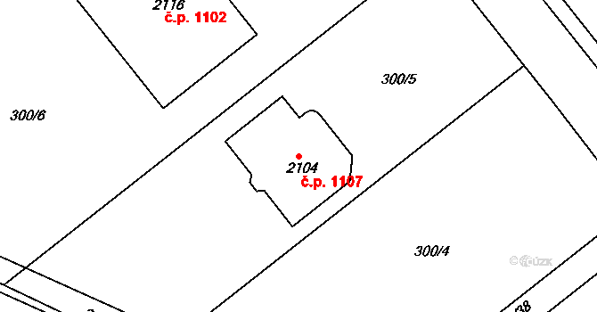Podklášteří 1107, Třebíč na parcele st. 2104 v KÚ Podklášteří, Katastrální mapa