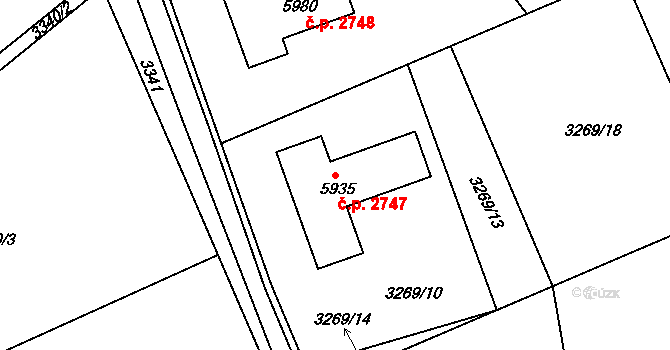 Rakovník II 2747, Rakovník na parcele st. 5935 v KÚ Rakovník, Katastrální mapa