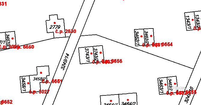 Zlín 6656 na parcele st. 3743/2 v KÚ Zlín, Katastrální mapa