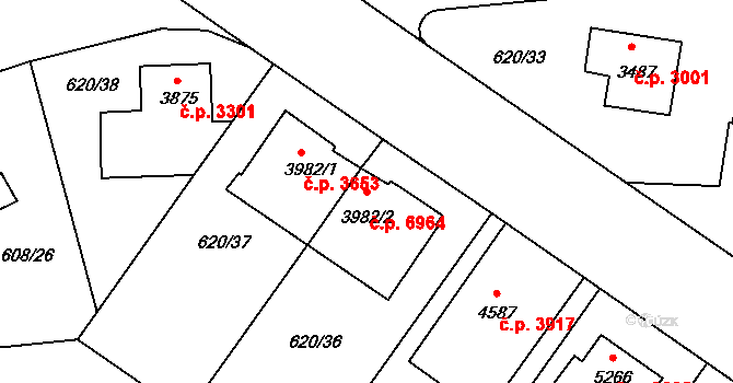 Zlín 6964 na parcele st. 3982/2 v KÚ Zlín, Katastrální mapa