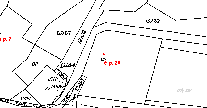 Radonice 21, Divišov na parcele st. 99 v KÚ Zdebuzeves, Katastrální mapa
