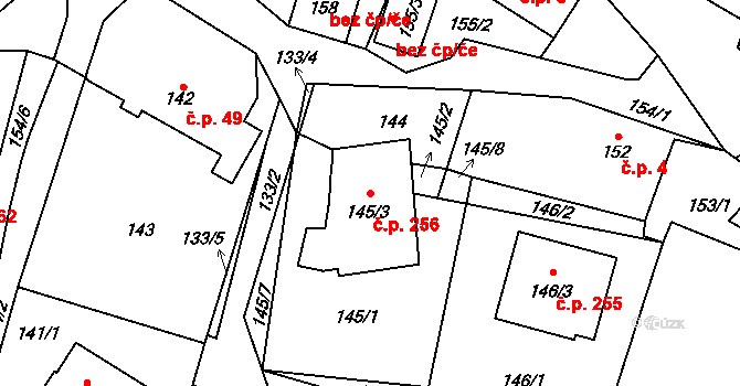 Proskovice 256, Ostrava na parcele st. 145/3 v KÚ Proskovice, Katastrální mapa