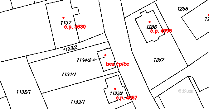 Mšeno nad Nisou 1959, Jablonec nad Nisou na parcele st. 1134/2 v KÚ Mšeno nad Nisou, Katastrální mapa