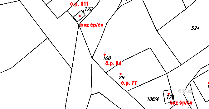 Lomnička 84, Plesná na parcele st. 100 v KÚ Lomnička u Plesné, Katastrální mapa