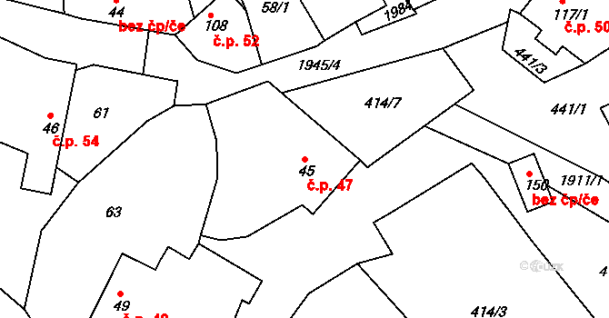 Kladná Žilín 47, Luhačovice na parcele st. 45 v KÚ Kladná Žilín, Katastrální mapa