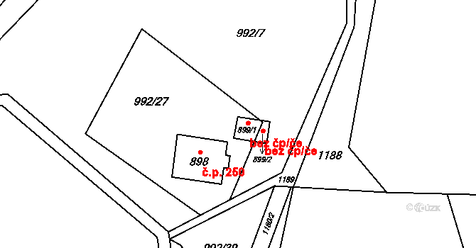 Dolní Lomná 40185150 na parcele st. 899/1 v KÚ Dolní Lomná, Katastrální mapa