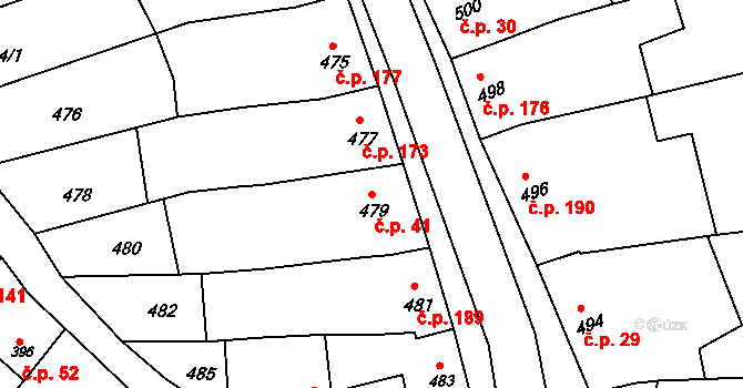 Kobeřice u Brna 41 na parcele st. 479 v KÚ Kobeřice u Brna, Katastrální mapa