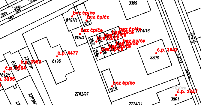 Kroměříž 49177150 na parcele st. 3509 v KÚ Kroměříž, Katastrální mapa