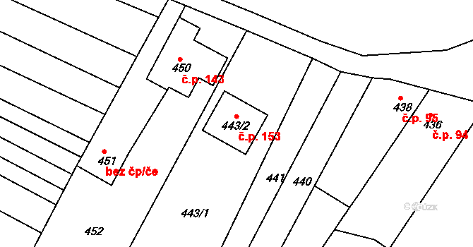 Křtomil 153 na parcele st. 443/2 v KÚ Křtomil, Katastrální mapa