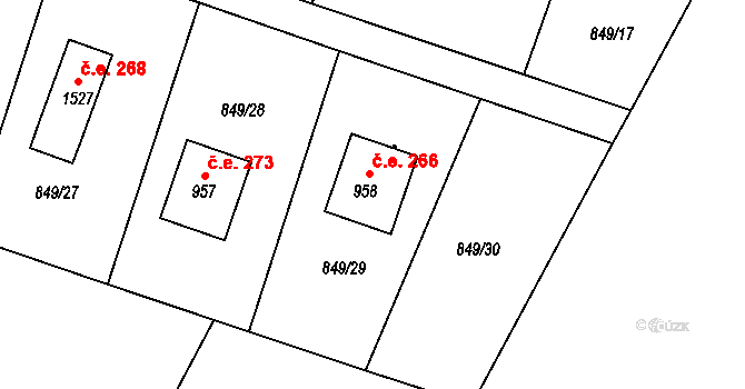 Vranov nad Dyjí 266 na parcele st. 958 v KÚ Vranov nad Dyjí, Katastrální mapa