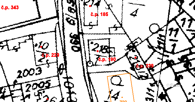 Hrochův Týnec 190 na parcele st. 218/1 v KÚ Hrochův Týnec, Katastrální mapa