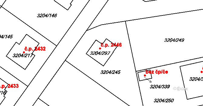 Roudnice nad Labem 2446 na parcele st. 3204/297 v KÚ Roudnice nad Labem, Katastrální mapa
