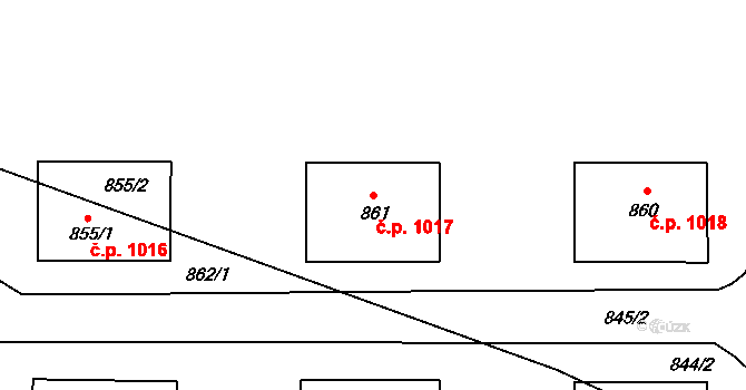 Stonava 1017 na parcele st. 861 v KÚ Stonava, Katastrální mapa