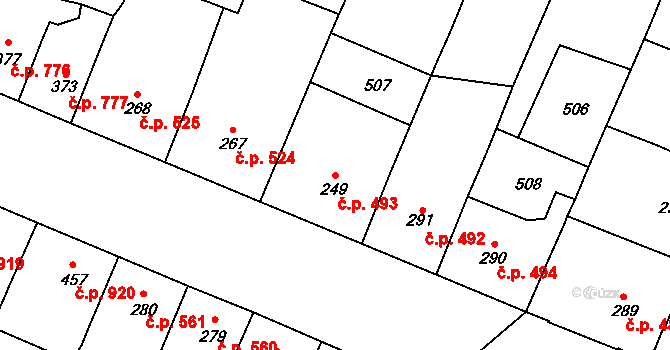 Kralupy nad Vltavou 493 na parcele st. 249 v KÚ Lobeč, Katastrální mapa