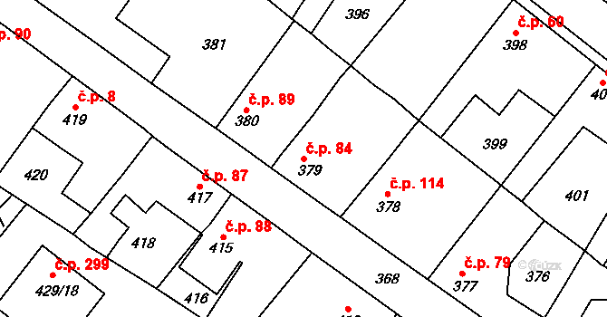 Jinočany 84 na parcele st. 379 v KÚ Jinočany, Katastrální mapa