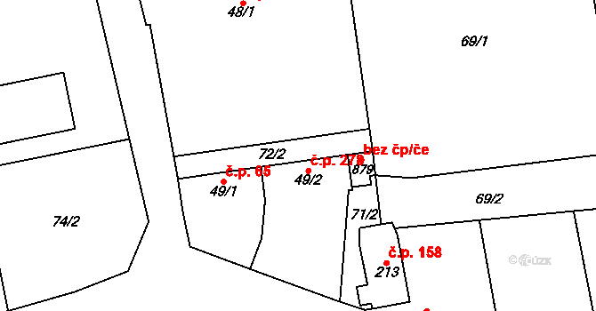 Třebotov 278 na parcele st. 49/2 v KÚ Třebotov, Katastrální mapa