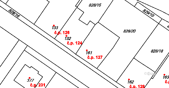 Kyšice 127 na parcele st. 161 v KÚ Kyšice u Plzně, Katastrální mapa