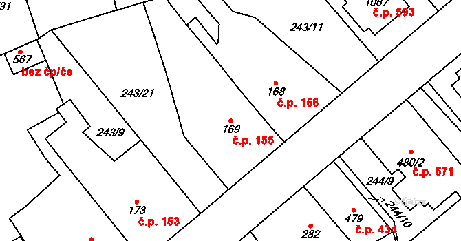 Rosice 155, Pardubice na parcele st. 169 v KÚ Rosice nad Labem, Katastrální mapa