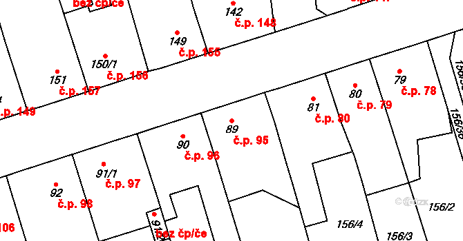 Svítkov 95, Pardubice na parcele st. 89 v KÚ Svítkov, Katastrální mapa