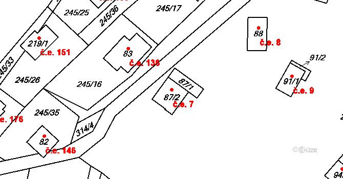 Velenov 7 na parcele st. 87/2 v KÚ Velenov, Katastrální mapa
